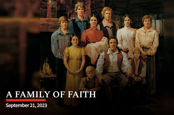 A painting of Joseph Smith and his father, mother and brothers and sisters.