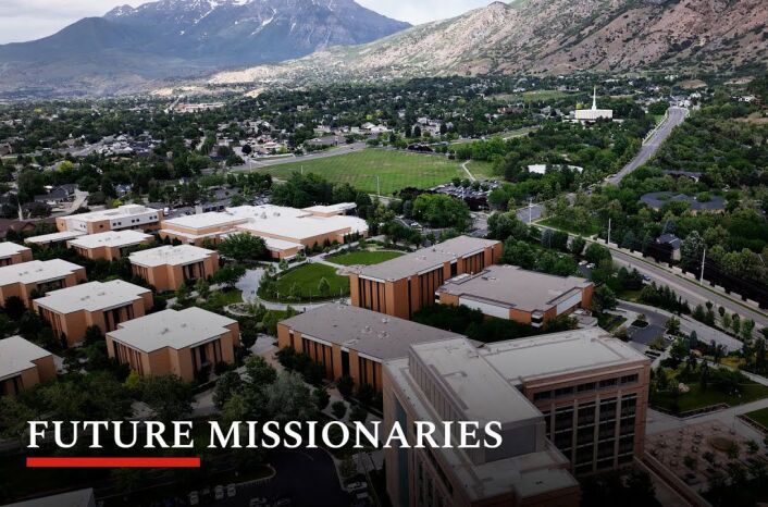 The thumbnail for the latest Church News video, an aerial shot of the Missionary Training Center and surroundings in Provo, Utah, with the caption “Future Missionaries.”